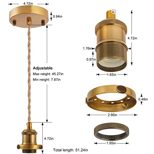 Image of Industrial Mini Pendant Light Kit, E26 Socket Pendant Hanging Light, Hemp Rope Vintage Hanging Pendant Light Cord, Adjustable Pendant Lights Ceiling Mount Kitchen Island Farmhouse