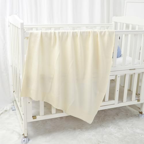 Hadetoto Baby Blanket Newborn Girl Boy Cotton Knit Blankets Soft Cozy Receiving Swaddle Blankets Infant Toddler Travel Blankets (Cream)3