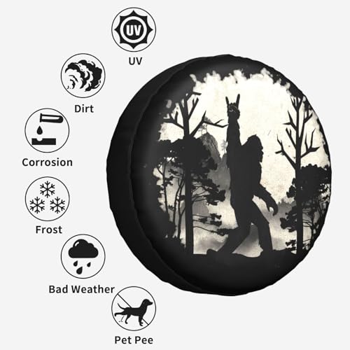 Sasquatch Bigfoot Trees Forest Spare Tire Cover Waterproof Universal Vehicle Wheel Covers Fit for RV Truck SUV Travel Trailer Camper Car Accessories Wheel Protectors 16 inch