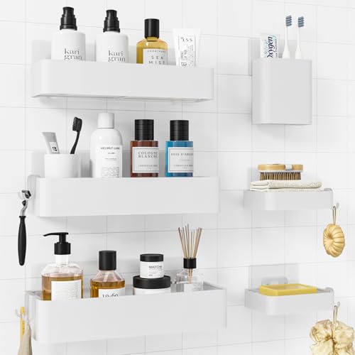 Kitsure Shower Caddy Adhesive - 6-Pack, No-Drilling Shower Shelves with