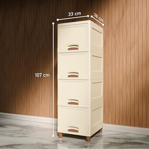 Image of Amazon Basics Multi-Purpose Organizer | Modular Storage Box for Clothes, Kitchen, Bedroom & Living Room | Stackable Rack, Space-Saving Wardrobe Cabinet (Off White), 4 Piece, 33LX38WX27H cm