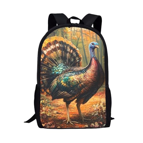 Dellukee Kids School Bag Wild Turkey Print Middle School Student Backpack For Boys Girls Fashion Large Daypack Bookbag