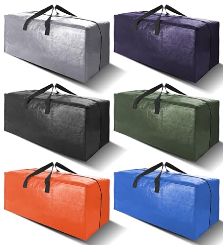 VELVETSURE Heavy Duty Extra Large Moving Bags W/Backpack Straps - Strong Handles & Zippers, Storage Totes For Space Saving, Fold Flat, Alternative to Box and Bin (Set of 6, Multicolor)