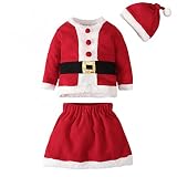 Longra Weihnachtsmann Kostüm Kinder Kleinkind Weihnachtsoutfit Set Kostüm Kinder Nikolaus Kostüm Santa Claus Kostüm für Mädchen Kleid Weihnachtsfrau Kleid mit Mütze Weihnachten Partykleid