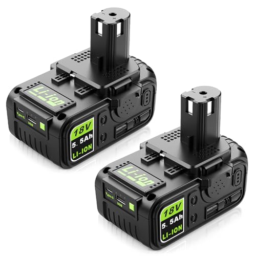 Lot De 2 Batteries De Remplacement pour Batterie Ryobi P108 avec Ports USB, Compatibles avec Le Système Ryobi 18V One+ et Les Outils sans Fil Compatibles...