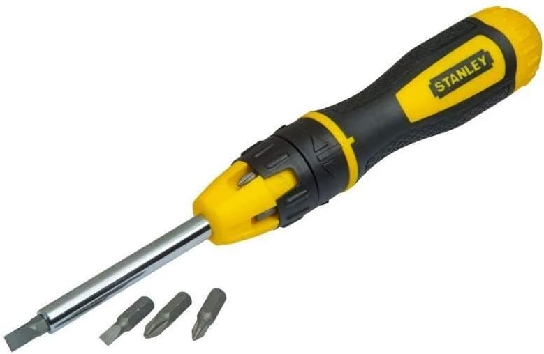 Stanley Tools 3 Inch Multi-Bit Ratcheting Screwdriver, 10 Bits, Black/yellow
