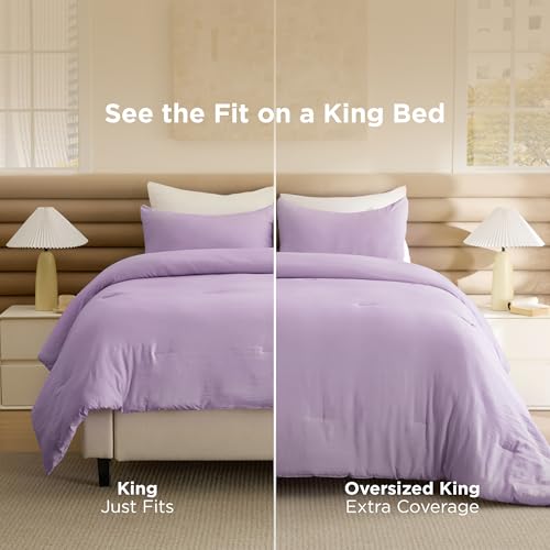 Image of Bedsure King Comforter Set, Lavendar Soft Prewashed Bedding for All Seasons, 3 Pieces GentleSoft Bed Set, 1 Lightweight Comforter (104 inchx90 inch) and 2 Pillowcases (20 inchx36 inch)