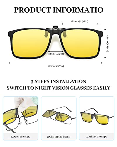 Image of LUFF Polarized /Night Vision Clip on Sunglasses /Myopia Glasses for Driving Black-Yellow