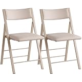 Folding Chairs with Cushion 2 Pack - Heavy Duty Steel Frame Foldable Dining Chairs, Waterproof Leather Indoor Outdoor Comfortable Folding Chairs for Home, Conference Rooms, Weddings, Events (Wood)