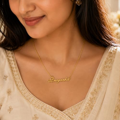 Image of Priyanka Cursive Gold & Silver Name Pendant Necklace, Best Jewelry Gift for Girls.
