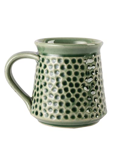 Image of miah decor Handmade Ceramic Mug Set of 2 | 330ml Coffee Mugs | Textured Tea Cups Set | Glossy Green Coffee Cups & Mugs | Handmade Ceramic Coffee Mug Set for Tea & Coffee