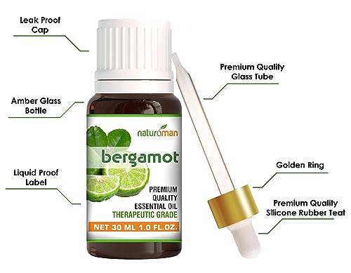 Image of Naturoman Bergamot Essential Oil | 100% Pure & Natural | Undiluted Therapeutic Grade, Hair & Skin Care, Diffuser Aromatherapy Massage, Topical & Household Uses | Pack of 1 | 30 ml