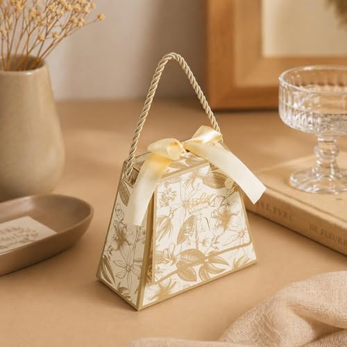 Image of SATYAM KRAFT 20 Pcs Decorative Gift Box with Handle & Ribbon Premium Floral Printed Packaging Small Paper Box for Gifting, Storage, Return Gift, Wedding, Birthday, Chocolate, Dry Fruit (off white)