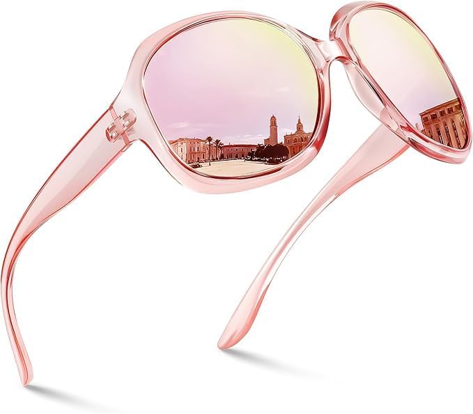 kunchu Vintage Sonnenbrille Damen Herren Polarisiert ÜberGroße-UV400 Schutz Groß Klassisch Trendy Retro Sonnenbrille für Damen Square Oversized Rahmen Brille