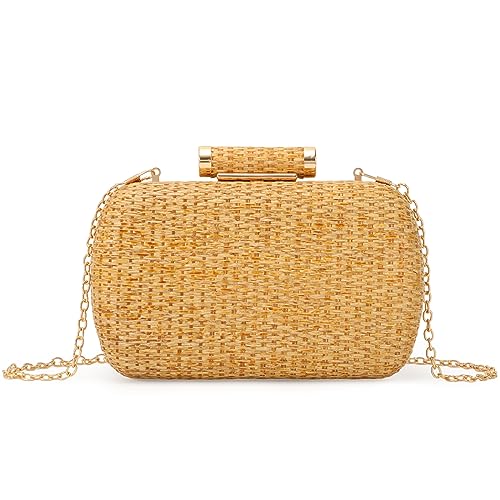 GOKTOW Bolso de Paja Elegante de la Tarde de Las Mujeres del Bolso del Embrague de La Paja Para el Bolso de La Playa del Verano de La Boda del Partido con La Cadena