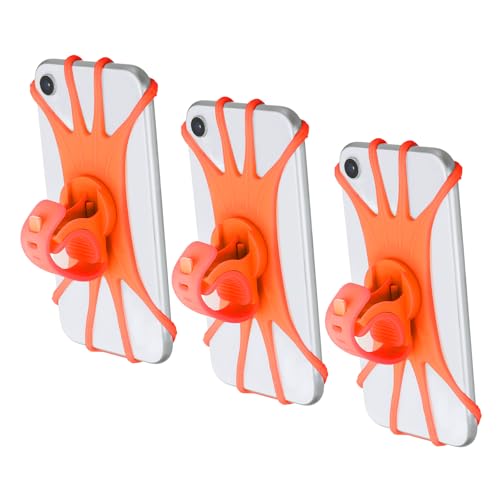 Image of PATIKIL 3Pcs Bike Phone Mount, 360 Rotation Silicone Motorcycle Phone Holder for 3 inch- 6.5 inch Phones Adjustable Phone Mount for Motorcycle Bicycle Electric Scooter, Orange