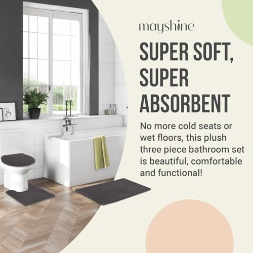 Image of Standard 3pc Set Chenille Bath Mats, Includes 21 inchx24 inch U-Shaped Contour Toilet Rug, 21 inchx34 inch Inches Bathmat and 1 Toilet Lid Cover, Plush Absorbent Bath Mats Quick Dry, Chocolate Brown