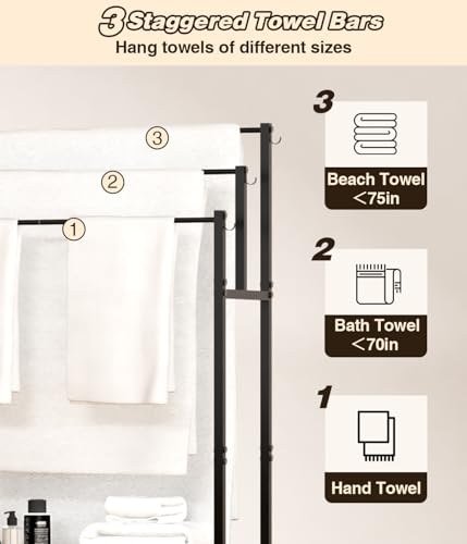 Mondazie-44-Free-Standing-Towel-Racks-for-Bathroom-Towel-Storage-Black-3-Tier-Oversized-Pool-Towel-Drying-Rack-Outdoor-Blanket-Ladder-Holder-with-Shelf-6-Hooks-for-Bedroom-Living-Room-Poolside