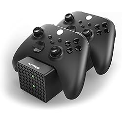 Cargador Xbox Normal NiTHO Cargador Mando para Xbox Series X/S, Xbox One/One X/One S Elite Controller, Base de Carga Doble con 2 Paquetes de Baterías Recargables - Negro