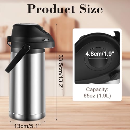 ابريق قهوة مع مضخة من بروسوزا - 64 اونصة/ 1.9 لتر ابريق حراري 24 ساعة - موزع ماء ساخن وقارورة شاي - موزع مشروبات ساخنة من الستانلس ستيل المعزول