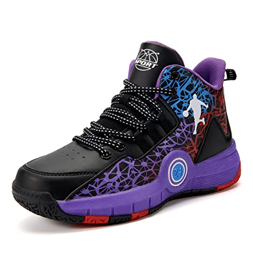 Ucilxi New Anti Slip and wear-Resistant Sports Basketball Shoes for Children Black Purple
