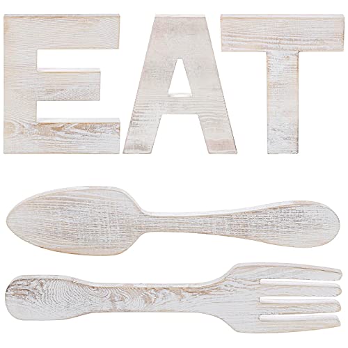 LOSOUR Farmhouse Kitchen Wall Decor, Farmhouse Decor EAT Sign + Fork and Spoon, Wooden Letters for Rustic Wall Decor (EAT Sign + Fork and Spoon)