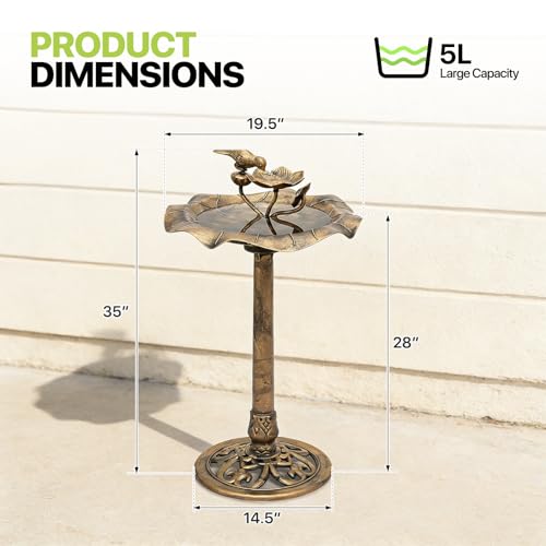 Magshion 35\" Outdoor Bird Bath and Feeder for Outside, Pedestal Birdbath with Vintage Lotus Design, Durable Polypropylene Construction, Stunning Garden Accent for Lawn, Backyard & Patio, Bronze