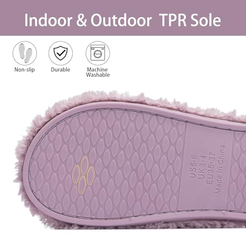Image of GOEWY Fuzzy Open Toe Slippers for Women Indoor Cozy Memory Foam Slip On House Slides Shoes Gifts for Womens Her Mom
