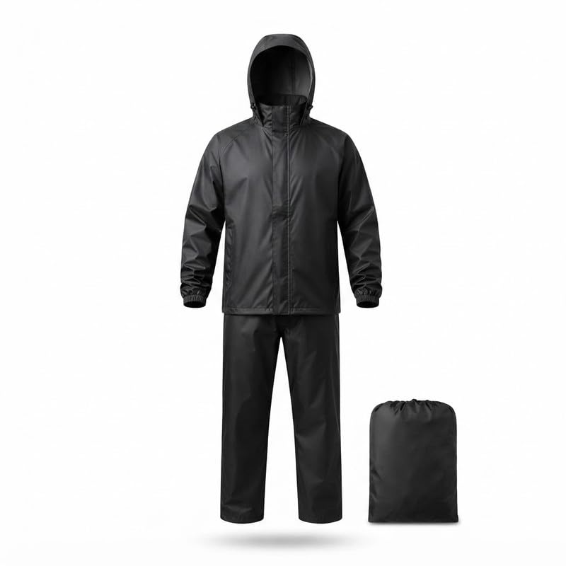 𝟏 𝐘𝐞𝐚𝐫 𝐖𝐚𝐫𝐫𝐚𝐧𝐭𝐲 Waterproof Raincoat for Men with Pants, Polyester Hooded Rain Suit, Reusable Bike Rain Wear with Mobile Pocket, Lightweight Travel Raincoat.-image-29