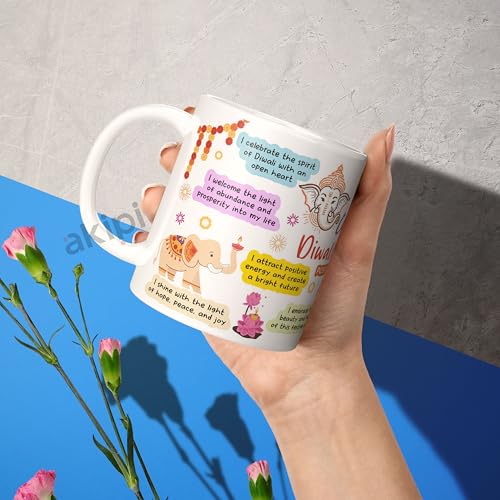 Image of Cup of Diwali Festivity - Diwali-Themed Mug with Positive Affirmations, Celebrate The Festival of Lights ARM730 11oz Ceramic Coffee /Tea Cup