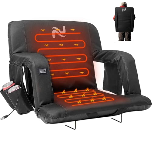 LILYPELLE Double Heated Stadium Seat Bleacher Seat with Back & Arm Support, Portable 6 Reclinng Positions Stadium Seating for Bleachers, Bleacher Seats for Sports Events, Outing, Travelling, Hiking