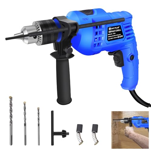 Power 230V 850W Rotary Hammer Drill Set, Wood Concrete Steel Stone Electric Breaker with 360° Rotatable Side Handle 3000rpm Variable Speed Depth Gauge 13mm Chuck and Drill Bits(5/6/8mm)