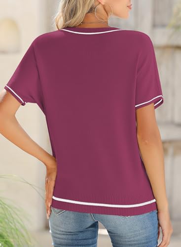 Image of SHEWIN Womens Tops Trendy Short Sleeve Shirts Crewneck Lightweight Knit Sweater Top Business Casual Outfits