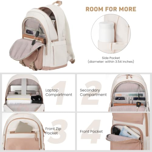 Image of WINDARS School Backpack for Teen Girls, Cute College Backpacks for Women Students Aesthetic Bookbag Large 15.6 Inch Laptop Bag Middle School Travel Back Pack (Khaki Beige)
