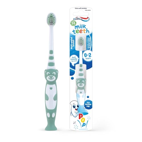 Aquafresh Milk Teeth Baby Toothbrush Specially Designed for Children aged 0-2 by Dental Experts Toddler Toothbrush in Plastic-free Packaging Extra Soft Bristles - Assorted (Random) Color