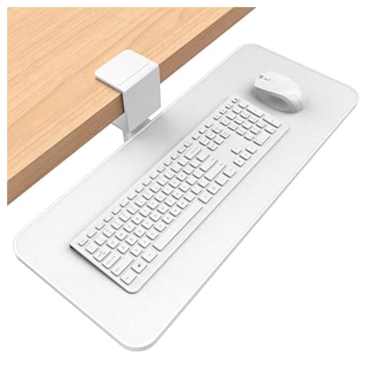 Rotating Keyboard Tray Under Desk - Klearlook PU Leather Keyboard Drawer Adjustable C Clamp,Ergonomic Mouse Keyboard Platform Extender,No Drilling,Easy Install Keyboard Stand,23.62"x 9.84"Inch-White
