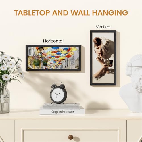 Image of 6x14 Picture Frame,Solid Oak Wood 6 inchx14 inch Photo Frame, Black Color Tempered Real Glass 6 by 14 Wooden Frames with No Mat,14x6 Picture Frames for Wall or Tabletop Display