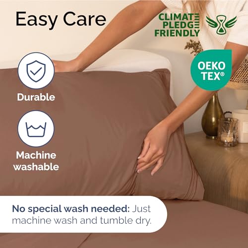 Image of Full Size 4 Piece Sheet Set - Ultra Soft & Cooling Sheets - Copper Brown | Fits 8 Inch to 16 inch Mattress, Wrinkle Free & Fade Resistant with Deep Pockets, Breathable, Comfy Hotel Luxury Bedding