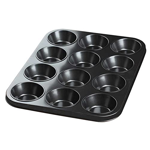 ANGIX 12 Cup Muffin Baking Tray | Black Nonstick Carbon Steel Material | 12 Baking Mold for Muffins or Cupcakes | Stain, Heat, Freeze-Resistant and Dis Washer Safe | Bakeware