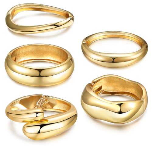 RIOSO Gold Chunky Bracelets for Women Bangles Thick Cuff Big Large Statement Set Women's Gold Bangle Chunky Bracelet