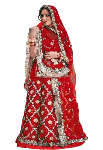 Image of SHYAMLATA Heavy Embroidery Work Semi Stitched Shimmer Silk Designer Rajputi Poshak For Women Rajasthani Lehenga Choli