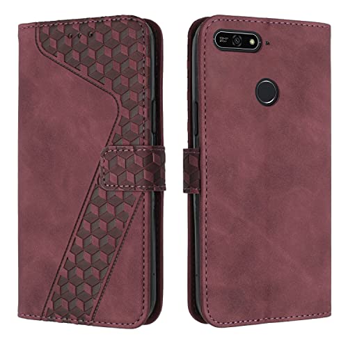 OKZone Cover per Huawei Y6 2018/Honor 7A/Y6 Prime 2018, Custodia a Libro in Pelle Protettiva Folio Portafoglio con Chiusura Magnetica e Slot per Carte Wallet Case Flip Antiurto Cover (Rosso)
