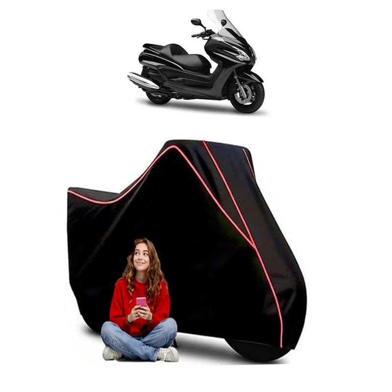 Image of Majesty S 155 Maxi Scooty Bike Cover Water Resistant Outdoor Use Universal Fit Scooters Motorcycles Heavy Duty UV Protection Dust Rain Scratch Resistant Elastic Bottom Black Blue Piping