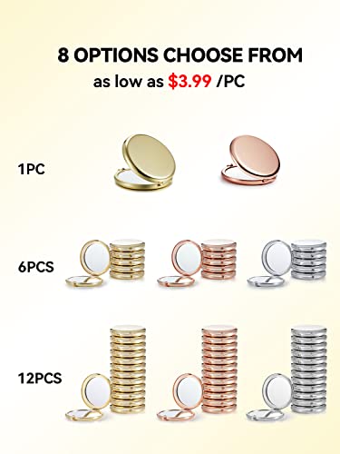 Getinbulk Compact Mirror Bulk, Pack Of 6 Double-Sided 1X/2X Magnifying Metal Makeup Mirrors(Round, Gold) #TOP7