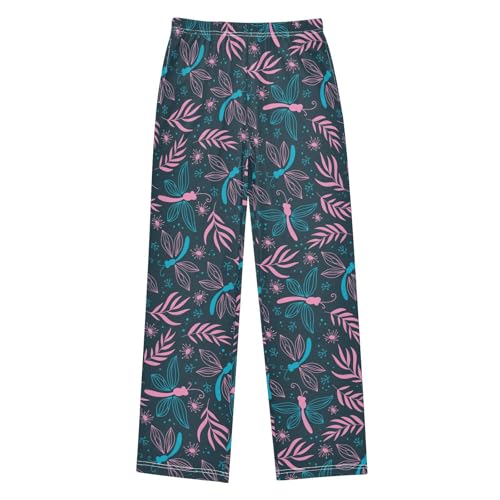 ZZXXB Dragonfly Leaves Boys Long Pants Soft Trousers Elastic Waist Kids Lounge Bottoms with Pockets S-XL