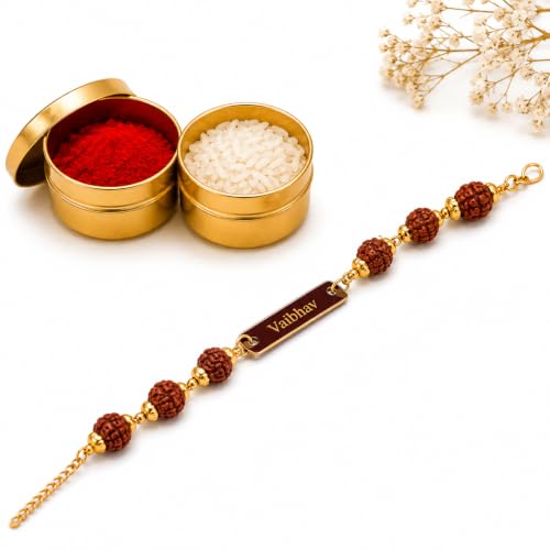 Image of Unisex-Adult Customized Name Rakhi For Brother | Rudraksha Beads, Custom Name Engraving, Adjustable Fit