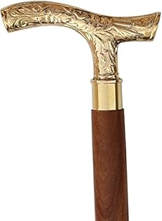 Riyex Walking Stick - Men Derby Canes and Wooden Walking Stick for Men and Women - 37" Brown Ebony Brass T Shape Handle in Golden Tone Natural Wood Unisex Cane