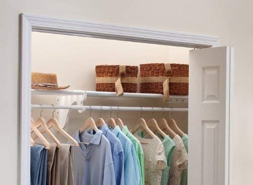 EZ Shelf DIY Expandable Closet Shelf & Rod - 64” - 118” - White - Mounts to 2 Sidewalls (No End Brackets) - Easy to Install-Strong - Wire Shelving Alternative - Rod & Shelf Kit (EZS-SCRW118)