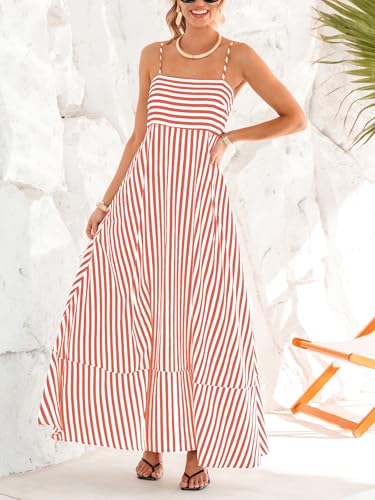 Image of CUPSHE Womens Summer Maxi Dress Casual Sleeveless Square Neck Striped Beach Long Dress with Pockets