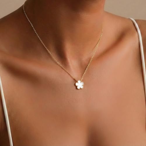 Image of Billet-doux 14k Gold-Plated Clover Necklace for Women, Sparkling Four-Leaf Shiny Clover Pendant with Dazzling Pave CZ Halo, Adjustable Size, Trendy Jewelry Gifts Perfect for Her